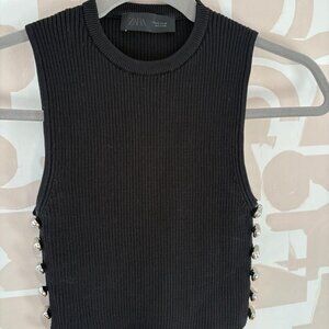Ribbed Zara Tank with Peek Sides and Metal Button Detail (NWOT, Small)
